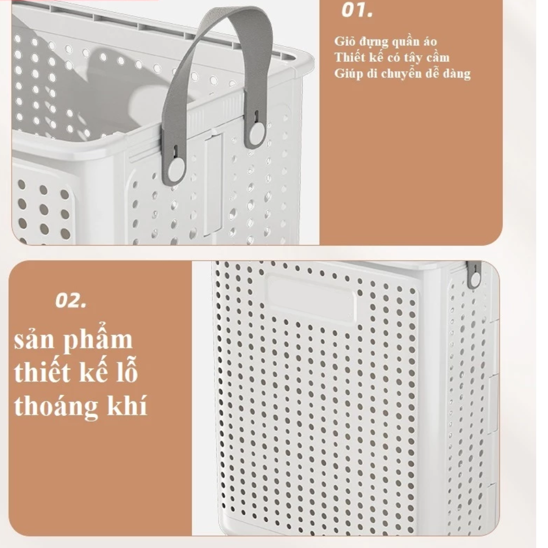 Giỏ Đựng Quần Áo Gấp Gọn Chất Liệu Nhựa ABS Cao Cấp Có Bánh Xe Di Chuyển Siêu Tiện Lợi - Ảnh 4